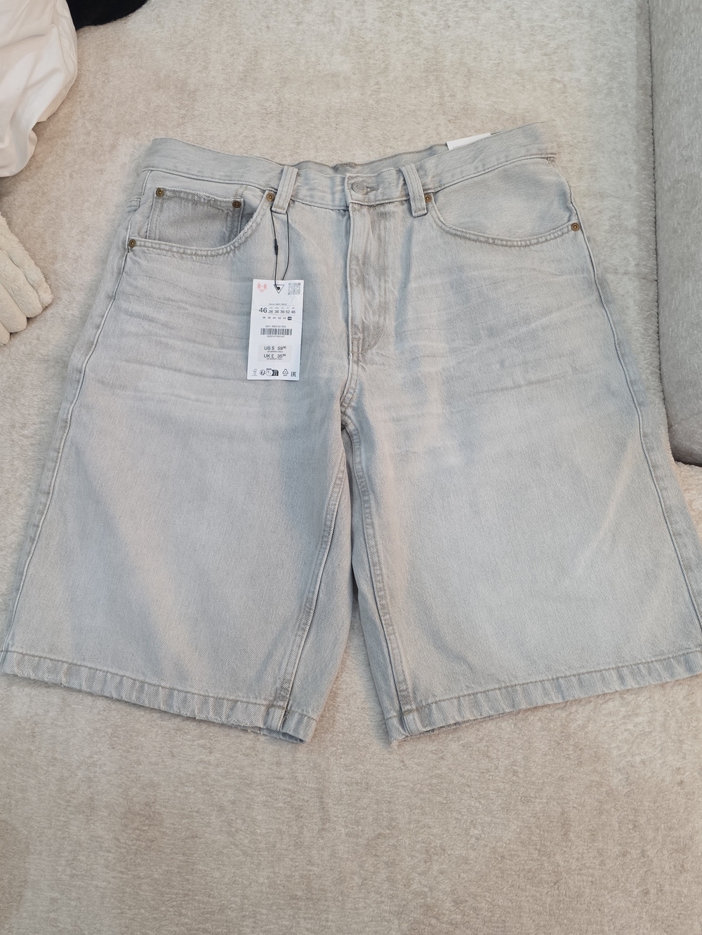 ZARA Baggy Short Light Grey Denim Bermuda Shorts Size 36 Usa Men NWT